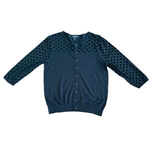 August Silk Black Sheer Polkadot Cardigan with 3/4 Sleeves-Size L